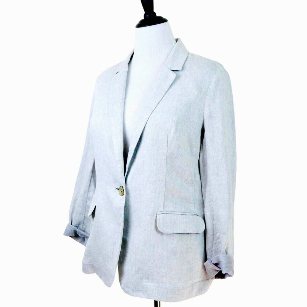 J Jill Size M Linen Lurex Single Button Lightweight Blazer Jacket Gray